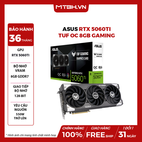 VGA Asus RTX 5060 Ti TUF OC 8GB GAMING