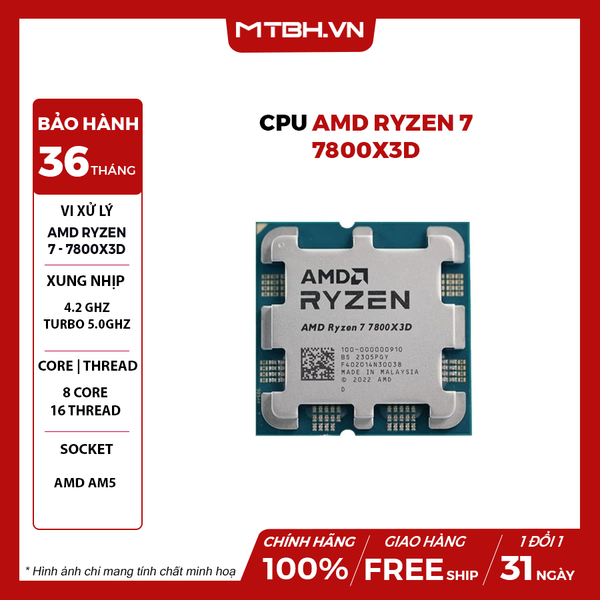 CPU AMD Ryzen 7 7800X3D TRAY NK BH 36 THÁNG