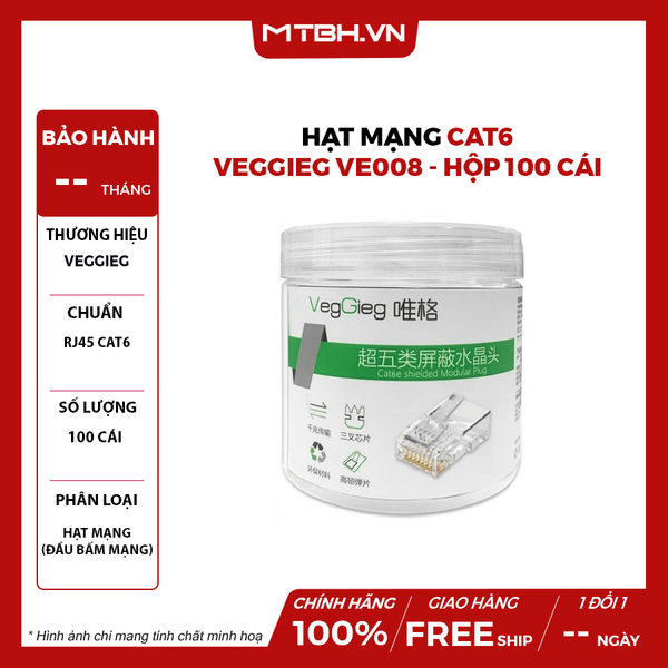 HẠT MẠNG CAT6 VEGGIEG VE008 - HỘP 100 CÁI