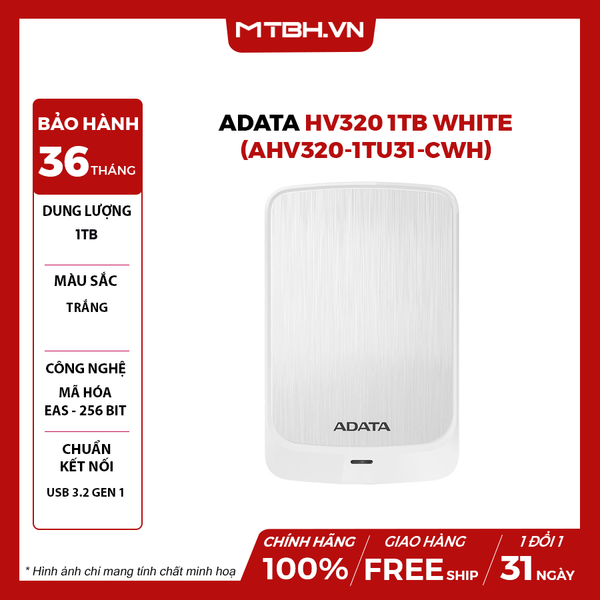 Ổ CỨNG DI ĐỘNG ADATA HV320 1TB WHITE (AHV320-1TU31-CWH) - HDD BOX