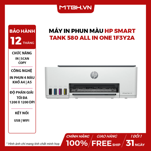 Máy in phun màu HP Smart Tank 580 All In One 1F3Y2A
