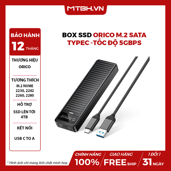 Hộp ổ cứng ORICO M.2 Sata TypeC -Tốc độ 5Gbps (PDDM2C3-G2-BK-EP) - Box SSD