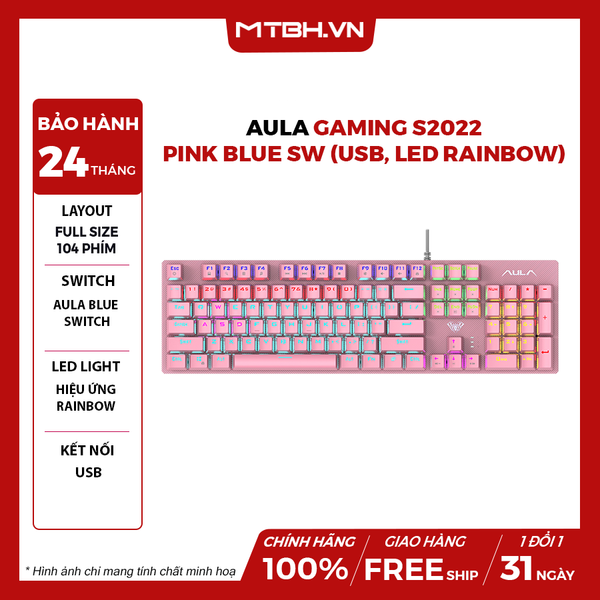 Bàn Phím Cơ AULA Gaming S2022 Pink Blue Sw (USB, LED Rainbow)
