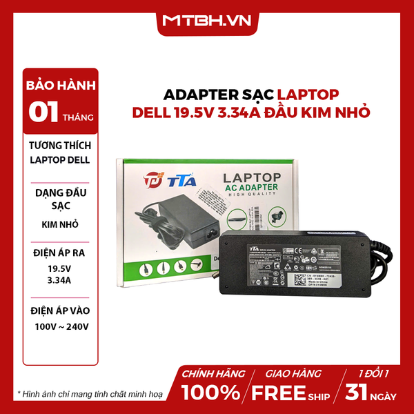 ADAPTER SẠC LAPTOP DELL 19.5V 3.34A ĐẦU KIM