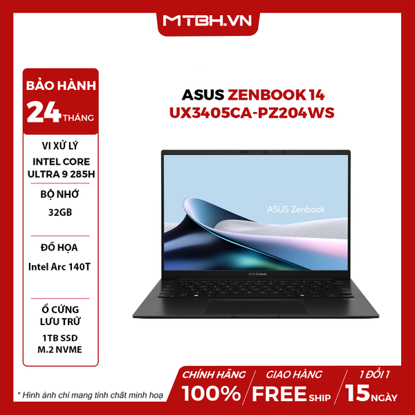 LAPTOP ASUS ZENBOOK 14 UX3405CA-PZ204WS Ultra 9 285H | 32GB RAM | 1TB SSD | Intel Arc 140T | 14' 3K Touch OLED 120Hz | Win 11