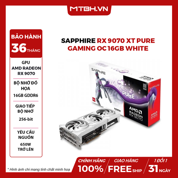 VGA SAPPHIRE RX 9070 XT PURE GAMING OC 16GB WHITE