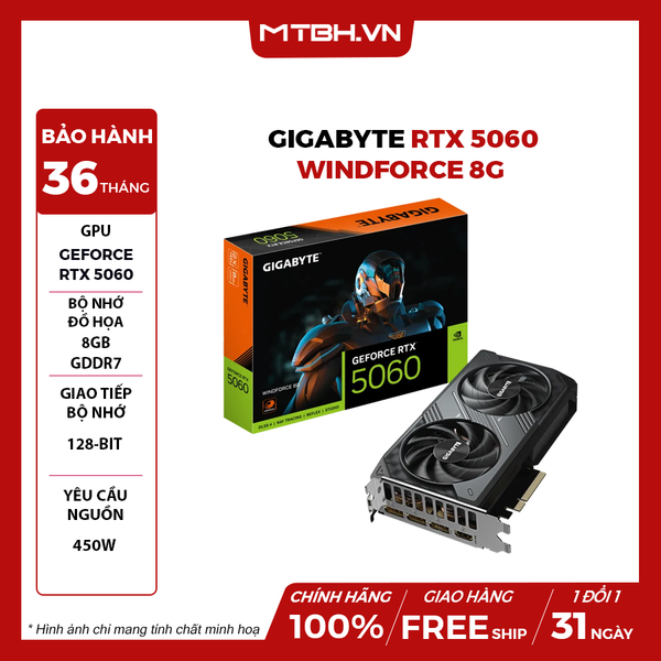 VGA Gigabyte RTX 5060 WINDFORCE 8G (GV-N5060WF2-8GD)