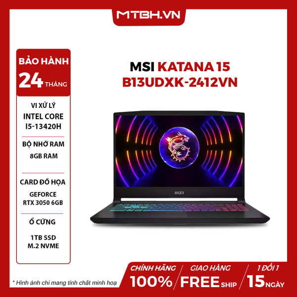 LAPTOP GAMING MSI KATANA 15 B13UDXK-2412VN Core i5-13420H | RTX 3050 6GB | 8GB RAM | 1TB SSD | 15.6