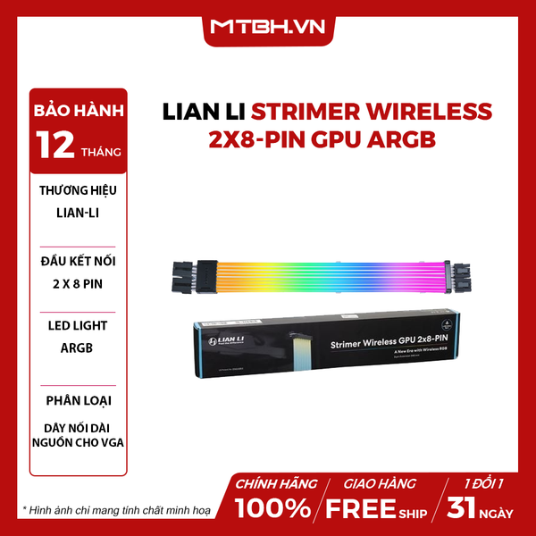 Dây nguồn nối dài LIAN LI STRIMER WIRELESS 2x8-PIN GPU ARGB (VGA - CARD ĐỒ HỌA)