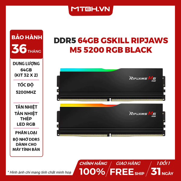RAM DDR5 64GB GSkill Ripjaws M5 5200 RGB (2x32GB) BLACK