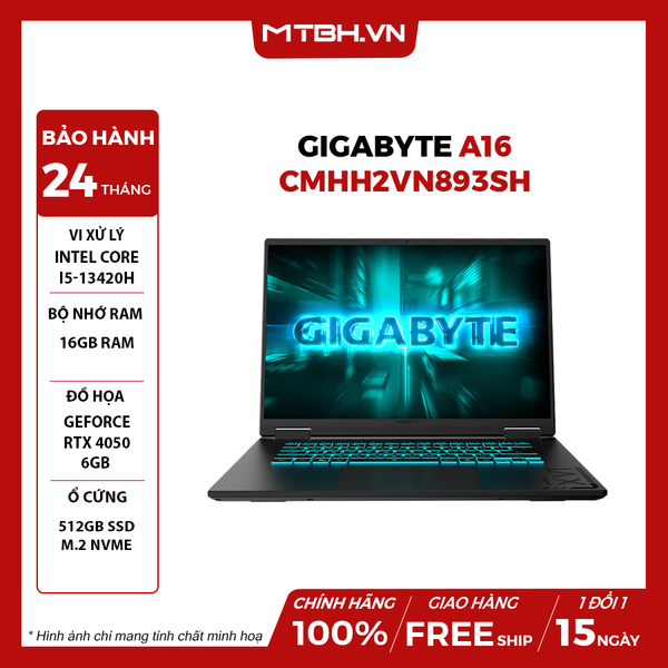 LAPTOP GAMING GIGABYTE A16 CMHH2VN893SH CORE i5-13420H | RTX 4050 6GB | 16GB RAM | 512GB SSD | 16' WUXGA 165Hz | Win 11