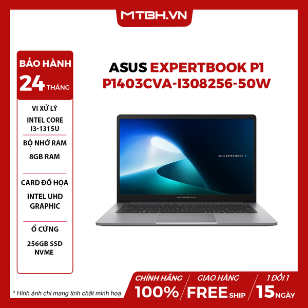 LAPTOP ASUS EXPERTBOOK P1 P1403CVA-i308256-50W CORE i3-1315U | 8GB RAM | 256GB SSD | Intel UHD Graphics | 14' FHD | Win 11
