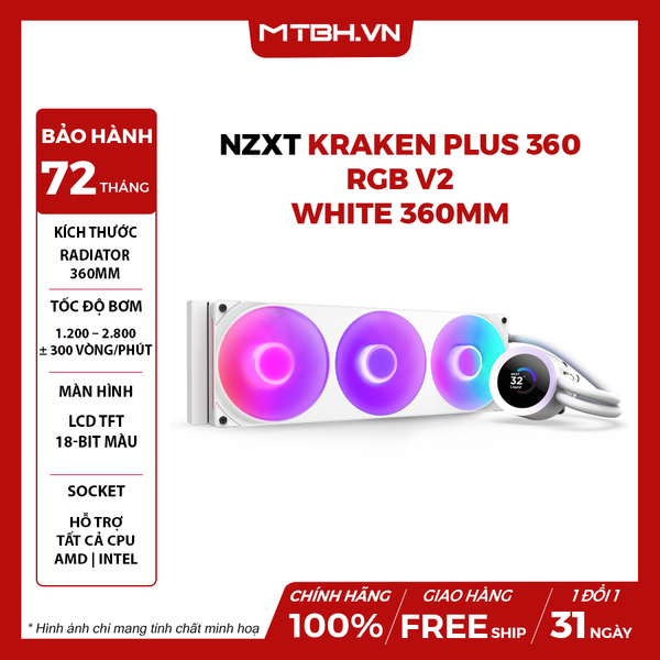 BỘ TẢN NHIỆT NƯỚC NZXT KRAKEN PLUS 360 RGB V2 WHITE - 360MM ( RL-KR360-W2 )
