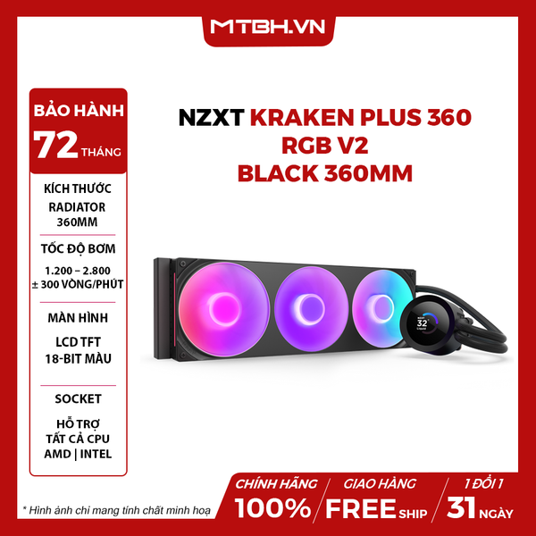 BỘ TẢN NHIỆT NƯỚC NZXT KRAKEN PLUS 360 RGB V2 BLACK - 360MM ( RL-KR360-B2 )