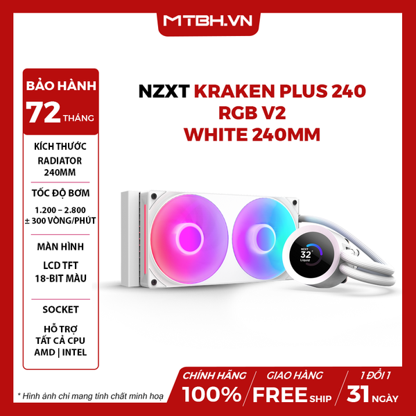 BỘ TẢN NHIỆT NƯỚC NZXT KRAKEN PLUS 240 RGB V2 WHITE - 240MM ( RL-KR240-W2 )