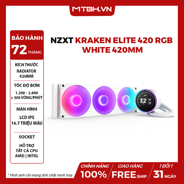 BỘ TẢN NHIỆT NƯỚC NZXT KRAKEN ELITE 420 RGB - V2 - WHITE - 420MM ( RL-KR42E-W2 )