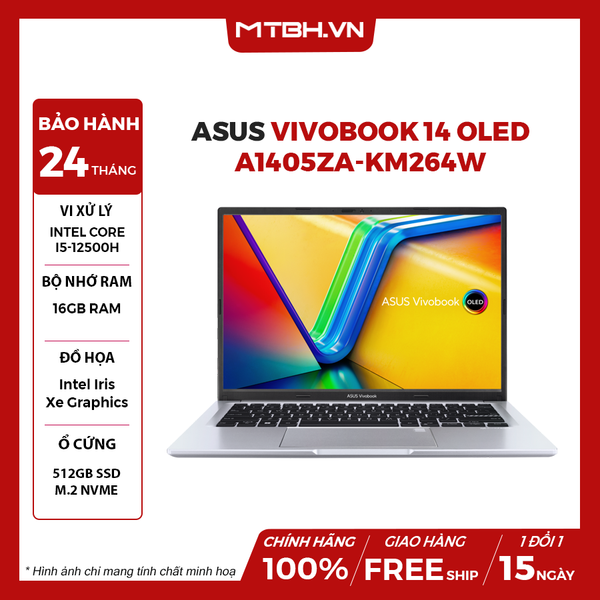 LAPTOP ASUS VIVOBOOK 14 OLED A1405ZA-KM264W Core i5-12500H | 16GB RAM | 512GB SSD | Intel Iris Xe Graphics | 14' 2.8K OLED | Win 11