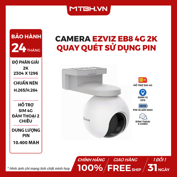 CAMERA EZVIZ EB8 4G 2K QUAY QUÉT SỬ DỤNG PIN