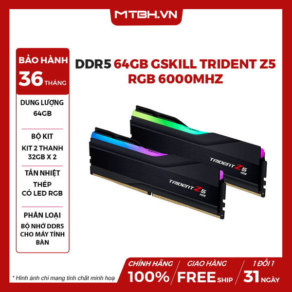 RAM DDR5 64GB GSKILL TRIDENT Z5 RGB 6000Mhz (32*2)