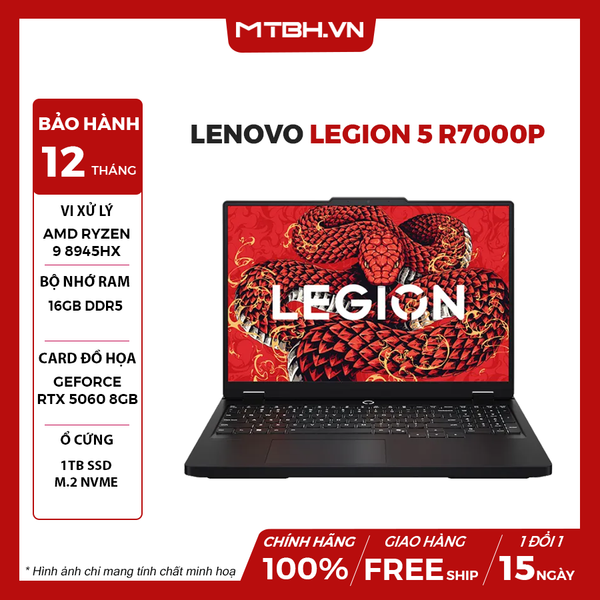 LAPTOP GAMING LENOVO LEGION 5 R7000P Ryzen 9 8945HX | RTX 5060 8GB | 16GB RAM | 1TB SSD | 16