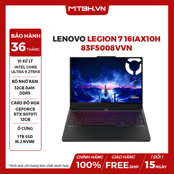 LAPTOP GAMING LENOVO LEGION PRO 7 16IAX10H 83F5008VVN Ultra 9 275HX | RTX 5070 Ti 12GB | 32GB RAM | 1TB SSD | 16' WQXGA 240Hz | Win 11