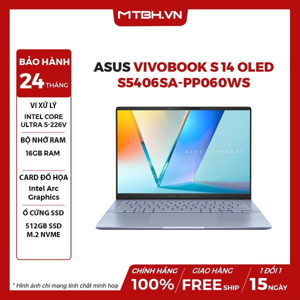 LAPTOP ASUS VIVOBOOK S 14 OLED S5406SA-PP060WS Ultra 5-226V | 16GB RAM | 512GB SSD | Intel Arc Graphics | 14' 3K OLED 120Hz | WIN 11