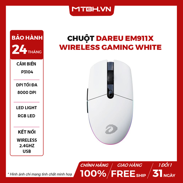 Chuột DareU EM911X WIRELESS Gaming White