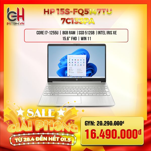 LAPTOP HP 15S-FQ5147TU 7C133PA CORE i7-1255U | 8GB RAM | 512GB | 15.6