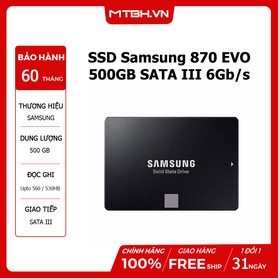 SSD Samsung 870 EVO 500GB SATA III 6Gb/s inch – Máy Tính Biên Hòa