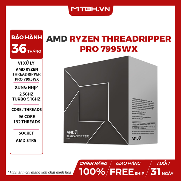 CPU AMD RYZEN THREADRIPPER PRO 7995WX (2.5GHZ UP TO 5.1GHZ/486MB/96 CORES 192 THREADS/350W/SOCKET STR5)
