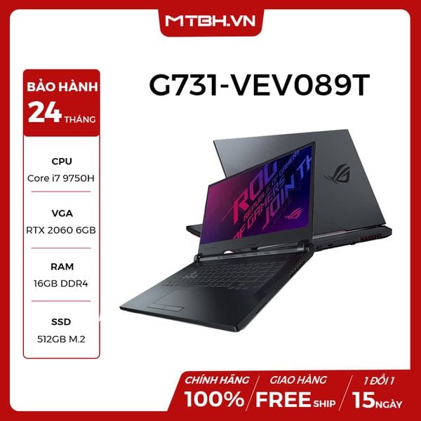 LAPTOP ASUS GAMING ROG STRIX G G731-VEV089T GEFORCE RTX 2060 6GB INTEL CORE I7 9750H 16GB 512GB 17.3″ 144HZ IPS 4-ZONE RGB WIN 10