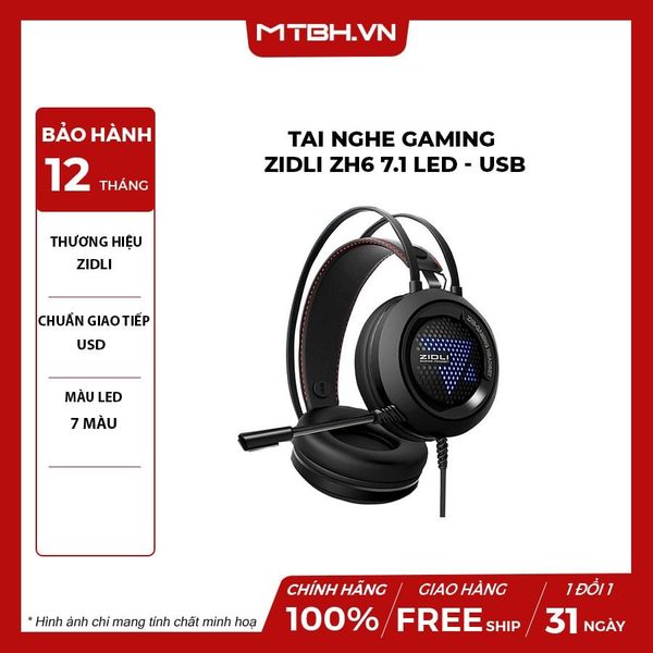 TAI NGHE GAMING ZIDLI ZH6 7.1 LED - USB