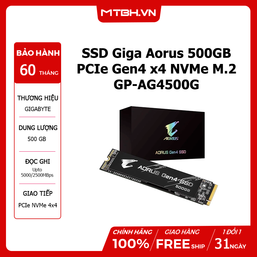 SSD Giga Aorus 500GB PCIe Gen4 x4 NVMe M.2 GP-AG4500G – Máy Tính Biên Hòa