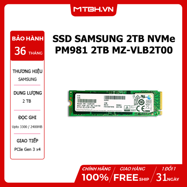 SSD SAMSUNG 2TB NVMe PM981 M.2 PCIe Gen3 x4