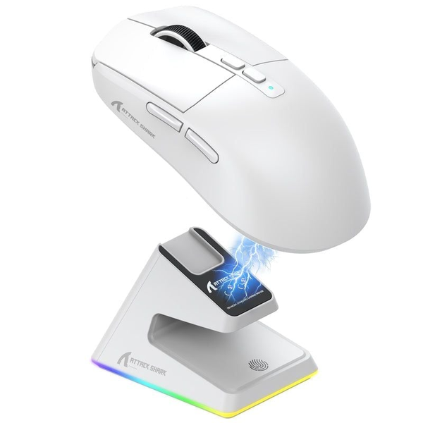 CHUỘT GAMING KHÔNG DÂY ATTACK SHARK X6 WHITE - PIXART PAW3395 | SIÊU NHẸ | 3 MODE | DOCK