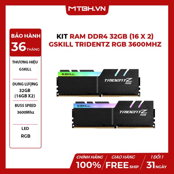 RAM DDR4 32GB GSKILL TRIDENTZ RGB 3600Mhz (KIT 16GBx2)