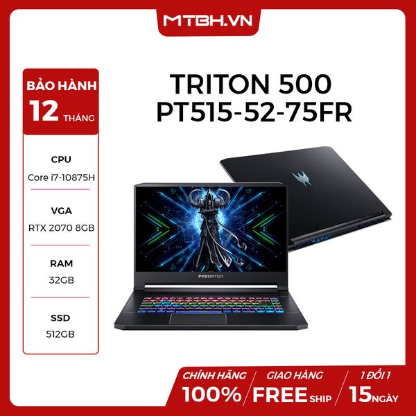 LAPTOP ACER PREDATOR TRITON 500 PT515-52-75FR NH.Q6YSV.002 INTEL CORE I7 10875H RTX 2070 8GB 32GB RAM 512GB SSD 15.6FHD IPS 144HZ PERKEY RGB WIN 10 FPT