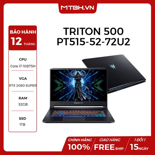 LAPTOP ACER PREDATOR TRITON 500 PT515-52-72U2 NH.Q6WSV.001 INTEL CORE I7 10875H RTX 2080 SUPER 8GB 32GB RAM 1TB SSD 15.6FHD IPS 300HZ G-SYNC PERKEY RGB WIN 10 FPT