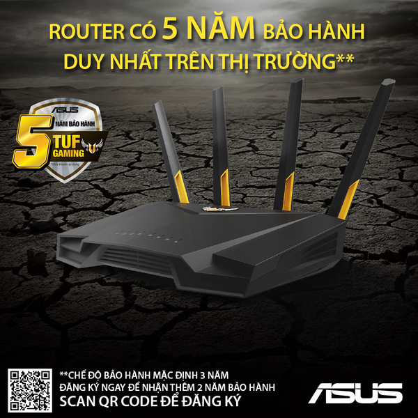 BỘ PHÁT WIFI ASUS TUF Gaming AX3000 (Gaming Router) Wifi AX3000 2 băng tần, Wifi 6 (802.11ax), AiMesh WIFI Mesh, MU-MIMO, AiProtection, USB 3.1