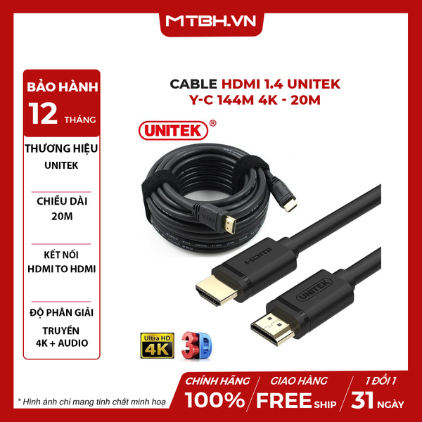 Cable HDMI 1.4 Unitek Y-C 144M 4k - 20 mét