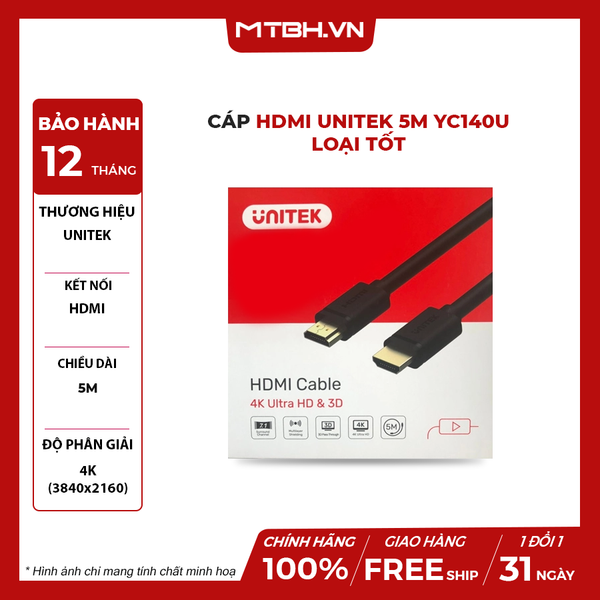 CÁP HDMI UNITEK 5m YC140U - LOẠI TỐT