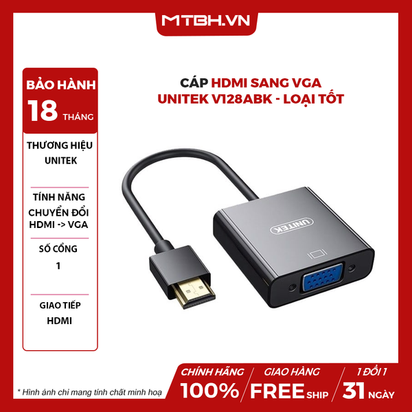 CÁP HDMI SANG VGA UNITEK V128ABK - LOẠI TỐT