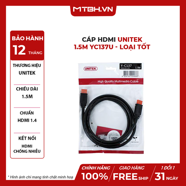 CÁP HDMI UNITEK 1.5M YC137 - LOẠI TỐT