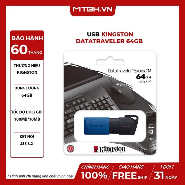 USB KINGSTON 64GB DATATRAVELER EXODIA M DTXM/64GB - USB 3.2