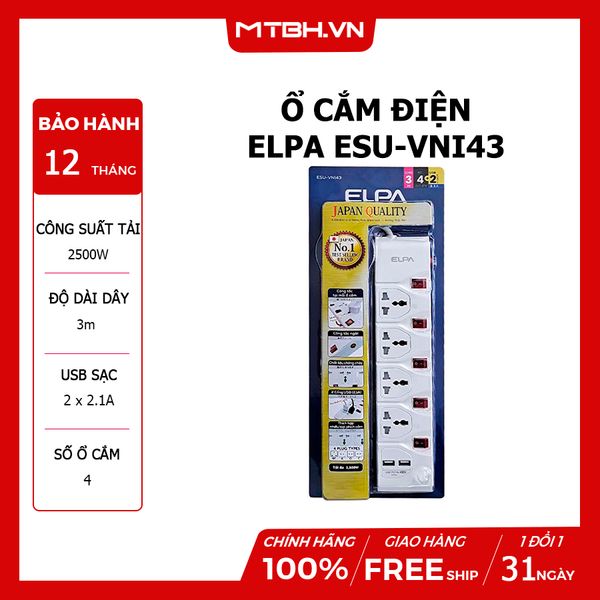 Ổ CẮM ĐIỆN ELPA ESU-VNI43 4 Ổ CẮM AC - 2 Ổ USB