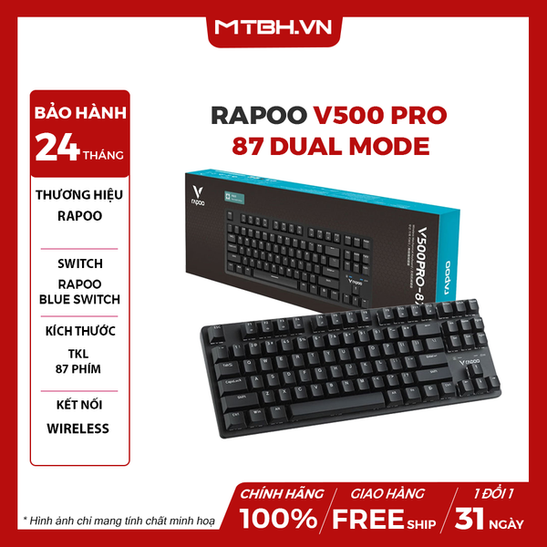 Bàn Phím Cơ Rapoo V500 Pro 87 Dual Mode Wireless Blue Switch