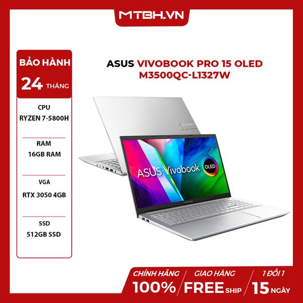 LAPTOP ASUS VIVOBOOK PRO 15 OLED M3500QC-L1327W RYZEN 7-5800H | RTX 3050 4GB | 16GB RAM | 512GB SSD | 15.6' FHD OLED 100% DCI-P3 | Win 11