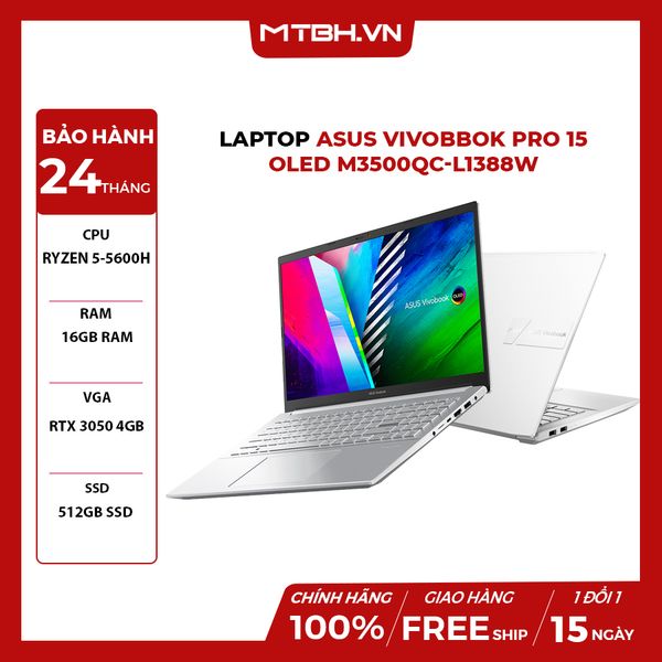 LAPTOP ASUS VIVOBBOK PRO 15 OLED M3500QC-L1388W RYZEN 5-5600H | RTX 3050 4GB | 16GB RAM | 512GB SSD | 15.6' FHD OLED 100% DCI-P3 | Win 11