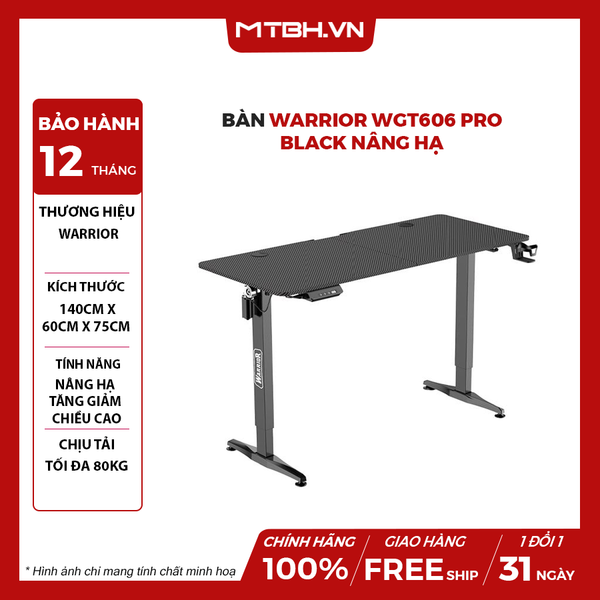 Bàn WARRIOR WGT606 Pro Black Nâng Hạ