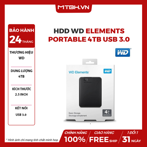 Ổ cứng di động HDD WD Elements Portable 4TB 2.5